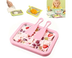 Keukenmachine RVS Gerolde Ijsmaker Voedselveilig DIY Ijs Tray Instant Bevriezingsplaat Met 2 Schrapers Voor Yoghurt Sorbet Familie Activiteit Roze Keukengereedschap