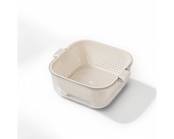 Keukenmand met dubbele afvoer - Vergiet - zeef - Groentewasmand - Zeefmand - Fruitmand - Groentewasmand - Wit