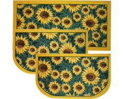 Keukenmat Set - Vloerkleed Keuken - Comfort Tijdens Koken - Antislip Latex Bodem - 3 Delig - Zonnebloem