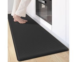Keukenmat - Veerkrachtig Leder Keukenmat - 150*44cm - Vloermatten - Zwart - PVC - Multifunctionele loper - Waterdicht - Voor Keuken, Woonkamer, Kantoor - Anti slip Wasbaar, Comfortabele Keukenmat - Vloermat