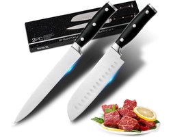 Keukenmes Set, 2-delige messen set - koksmes - Groentemes, Roestvrijstalen mes - RVS mes - scherp koksmes - Zwart