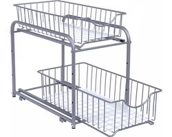 Keukenorganiser, 2 uittrekbare laden voor kasten, stapelbare lade-organiser, voor keuken, badkamer - Zilver