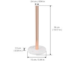 Keukenpapierhouder - Roze Goud - RVS met Marmeren Basis - 36 cm x 15 cm