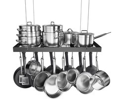 Keukenplank Hangende Pannenhouder Keuken Hangende Plank Pan Keukengerei Houder Potten Pannenlap Pannenrek 75cm Metaal Mat Zwart