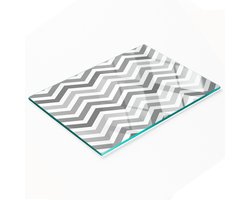Keukenplank van gehard glas met decoratieve grijze zigzagafbeelding, 80x52 cm