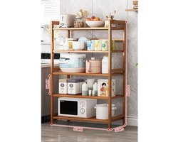 Keukenrek 5-Laags Opbergrek 127x80x36 cm – Multifunctioneel Opbergrek voor Keuken, Badkamer & Woonkamer – Houten Display Rek met Grote Capaciteit – Messing Design