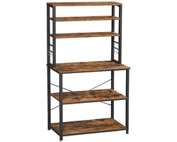 Keukenrek 80x40x167cm Vintage Bruin Zwart Metaal Keuken Staand Rek Magnetronrek 6 Planken 6 Haken Industrieel Ontwerp