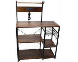 Keukenrek – Bakkerskast - Industrieel Bakkersrek - Hoogwaardig Hout & Staal – Multifunctioneel Opbergrek met Meerdere Lagen – Magnetronrek, Koffiebar & Keuken Organizer – 90x40x128,5 cm