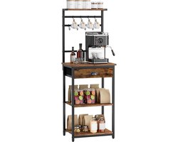 Keukenrek, bakkersrek, koffiebar, 5 plankniveaus, 8 haken, stoffen laden, stalen frame, 43 x 33 x 134,5 cm, voor keuken, woonkamer, vintage