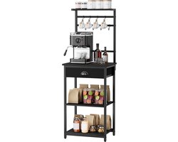 Keukenrek met 5 Planken en 8 Haken, Organiseer Koffie en Bakbenodigdheden, Staal en Stof, 43 x 33 x 134.5 cm, Ideaal voor Keuken en Woonkamer