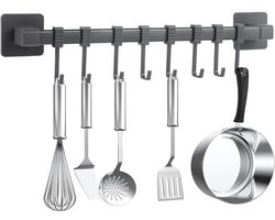 Keukenrek met haken - haken - Haakhouder - keukengerei houder - Kookgereirek- 8 haakstangen - Zwart - Koolstofstaal/ABS