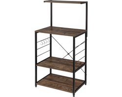 Keukenrek met Haken - Opbergrek Bakkerrek - Keuken Organiseren - 4 Planken 4 Haken