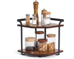 Keukenrek - Pannenrekken-Houten Aanrecht Organizer - Tafelrek voor Kruidenpotjes en Keukenspullen - Opbergrek voor Keuken Badkamer en Woonkamer - Houtlook - 38 x 33 x 20 cm