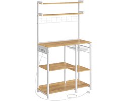 Keukenrek – Staande rek – Met stopcontact – Meerdere planken – Metalen frame – Licht bruin