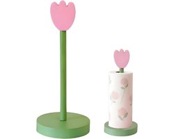 Keukenrolhouder - 1 Stuk - Tulpenpatroon - Keukenbenodigdheden - Keukenaccessoires - Keukenrol Houder Staand - Papier Handdoek Houder - Keukenpapier Houder - Geschikt Voor Keuken, Badkamer, Bars En Eettafels - 35.5 X 13.5 Cm - Roze