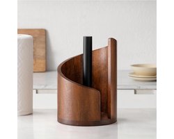 Keukenrolhouder - Houten Staande Rollenhouder - Sierlijk Staand Model op Ronde Basis - Keuken & Eettafel Organizer met IJzeren Frame