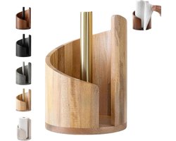 Keukenrolhouder - Houten Staande Rollenhouder - Uniek Bergvormig Ontwerp met Verzwaarde Basis - Keukenrol Standaard voor Comfortabel met Één Hand Afscheuren - Luxe Papierrolhouder voor Aanrecht en Kookeiland
