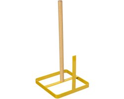 Keukenrolhouder ijzer/hout 15 x 30 cm geel - Keukenbenodigdheden - Keukenpapier/keukenrol