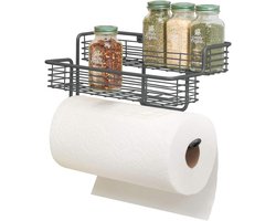 Keukenrolhouder - Keukenorganizer met twee planken voor glazen specerijflessen - Wandmodel van metaal