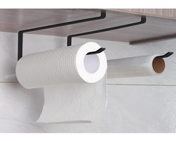 Keukenrolhouder - Keukenrolhouder zonder boren - Metalen keukenrolhouder - Opsteekbare keukenrolhouder - Keuken organizer - Keukenaccessoire zwart - Loft keuken houder - Keukenrolhouder onder kast - 2 Stuks - Zwart