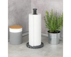 Keukenrolhouder marmer, staande houder voor keukenrollen in elegante marmeren look voor de keuken, met bodem van kunststof en zwarte stang van metaal, (b x d x h): 15 x 32 cm, zwart