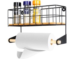 Keukenrolhouder met Plank Metaal Zwart - Papieren Handdoekenrek - Rollenhouder Hangend - Houder