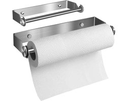 Keukenrolhouder Muur - Papierrolhouder Keuken - Ruimte Besparen - Hoogwaardig Roestvrij Staal - 27 cm Lengte - Zilver