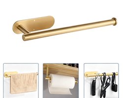 Keukenrolhouder onder de kast, verbeterde toiletrolhouder voor aan de muur, keukenrolhouder zelfklevend of geboord, geschikt voor keuken, badkamer, voorraadkast, camper, roestvrij staal 304 (goud)