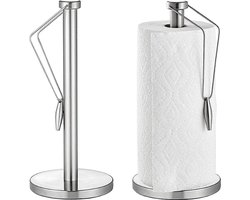 Keukenrolhouder, Papieren Handdoekdispenser Stand, Keukenservetten Rekrolhouder met Antislipmat, Staande Roestvrijstalen Servethouder, voor Keuken Aanrecht Thuis Eettafel (Roestvrij staal -1)