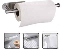 Keukenrolhouder - Papieren Handdoekhouder – Zelfklevend & Schroefmontage – Keukenrolhouder voor Onder Kast of Muur – Roestvrij Staal – Ruimtebesparend Design - Zilver