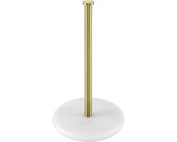 Keukenrolhouder - Papierrolhouder - Keuken Organisatie - Natuurlijke Marmeren Basis - 20 CM Hoogte - Geborsteld Goud