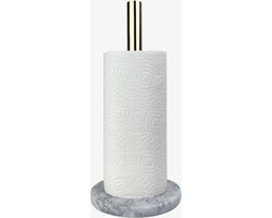 Keukenrolhouder Sev keukenrolhouder - Tafelkeukenrolhouder - Marmeren keukenrolhouder - RVS en marmer - wit met goud - keukenrolhouder staand - keukenaccessoire - keukenpapierhouder - 15 x 32