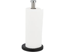 keukenrolhouder staand - Ø 33 x 15 cm - rvs - modern - antislip - zilver-zwart