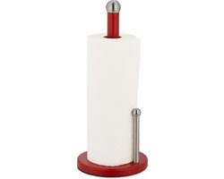 keukenrolhouder staand - Ø 35 x 15 cm - rvs - met stop - rood-zilver