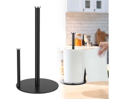 Keukenrolhouder Staand Zwart - Robuuste Papieren Handdoekhouder voor Standaard en Grote Rollen zonder Boren - Keukenorganizer voor Eettafel en Werkblad