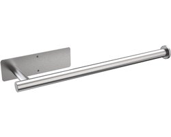 Keukenrolhouder - Toiletrolhouder - WC Rolhouder - Planchet Badkamer - Keukenrolhouder met Lijm - Keukenrolhouder Zonder Boren - Roestvrij Staal - Geborsteld - Zilver