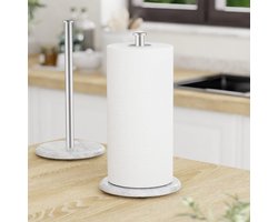 Keukenrolhouder, werkblad met natuurlijke marmeren sokkel, papieren handdoekhouder, staande keukenroldispenser voor standaard- of jumbo-rollen