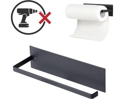 Keukenrolhouder - Zelfklevend - Hangend - Zwart