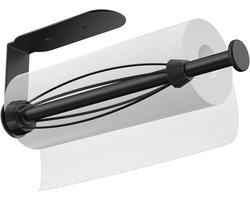 Keukenrolhouder zonder boren, eenhandsfree, afneembare papieren handdoekhouder voor keuken/badkamer, keukenrolhouder wand/onder kast, zelfklevend en boorbare keukenrolhouder (zwart)