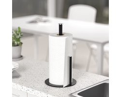 Keukenrolhouder, zwart, staand, keukenrolhouder voor standaard en grote rollen voor keuken en eettafel, werkblad, keukenrolhouder zonder boren, voor keuken, opslag en organisatie
