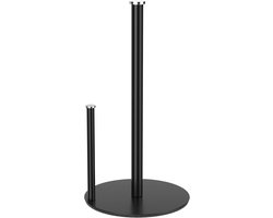 Keukenrolhouder, zwart, staand, keukenrolhouder voor standaard en grote rollen voor keuken en eettafel, werkblad, keukenrolhouder zonder boren, voor keuken, opslag en organisatie