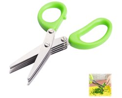 Keukenschaar - Bosuischaar - Meerlagige schaar - Snijschaar voor voedsel - Keukengereedschap - Geschikt voor bosuitjes, chilipepers en zeewiervlokken - Groen - 13,5*6,3 cm