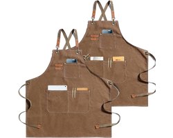 Keukenschort met 3 zakken verstelbare riemen waterdicht - 2 stuks, professioneel werkschort voor barbecues, kappers, keuken en tuinieren