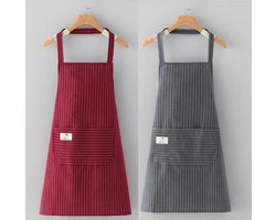 Keukenschorten, tweedelige verstelbare waterdichte schortenset met twee zakken, unisex, geschikt voor koks, tuinmannen, restaurants, barbecues, cafés, enz. (bordeauxrood + grijs)