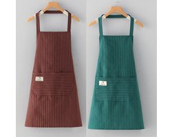 Keukenschorten, tweedelige verstelbare waterdichte schortenset met twee zakken, unisex, geschikt voor koks, tuinmannen, restaurants, barbecues, cafés, enz. (koffie + groen)