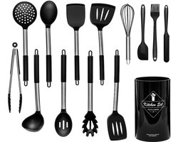 Keukenset Kookgerei Keukengerei Spatelset 14 delige Set | Keukengereedschap en Gadgets (zwart)- LB653