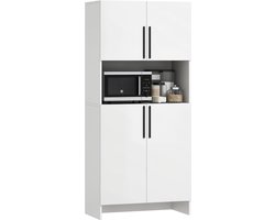 Keukenskast, voorraadkast voor keuken, woonkamer, eetkamer, kasten, planken, magnetronplank, spaanplaat, wit