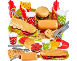 Keukenspeelgoed voor kinderen: speelgoedkeuken met hamburgers, educatief rollenspelcadeau voor jongens en meisjes.