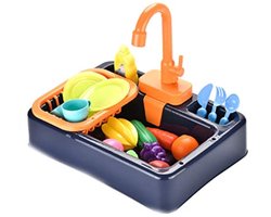 Keukenspeelgoedset voor kinderen - Speelgoedkeuken met stromend water - Educatief cadeau - Simulatie afwasmachine met werkende kraan en afvoer voor jongens en meisjes (blauw)