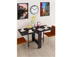 Keukentafel - Eetkamertafel Voor 4/6 Personen - met Stevige Metalen Poten - De Stijlvolle en Praktische Manier om Ruimte te Besparen - Opklapbare Tafelmodellen - Praktische Tafel – Eettafel - MDF Zwart en Marmer